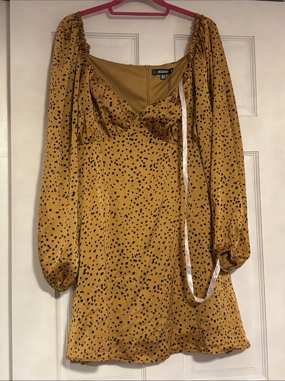 Missguided Mustard Yellow Mini Dress with Black Spot Print